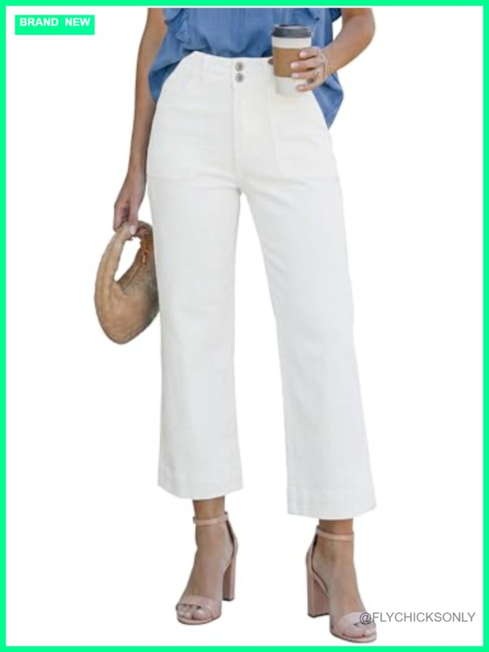 High Waisted Wide Leg Flare Cropped Jeans Stretchy Denim with Pockets